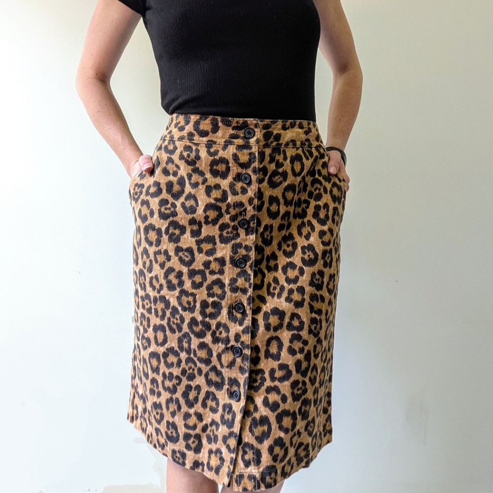 Lauren Ralph Lauren Linen/Cotton Blend Leopard Print Skirt